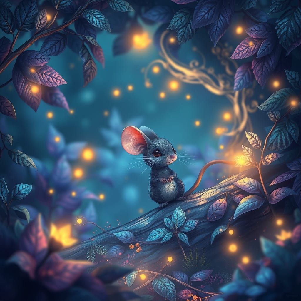 Whimsical Mouse in Enchanted Forest