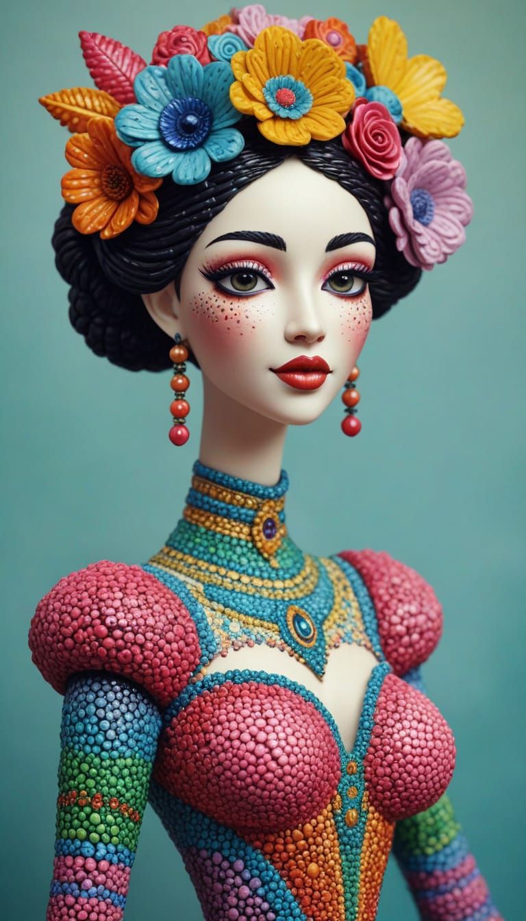 Pointillist Alebrije: Whimsical Courtesan Illustration