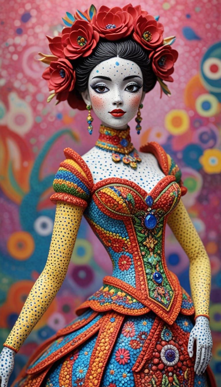 Pointillist Alebrije: Whimsical Extravagant Courtesan