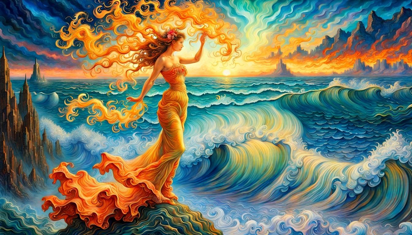 Fiery Embrace: Ocean Meets Flame in Surreal Art