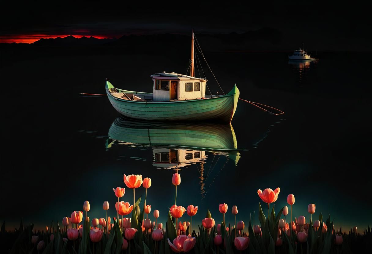 Sunset Over Tulip Field: Psychedelic Fantasy Art