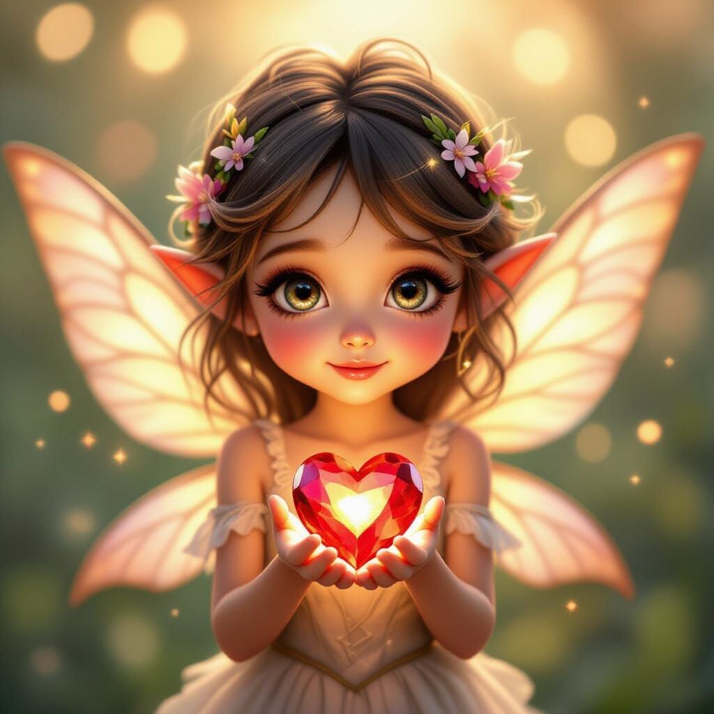 Whimsical Fairy with Glowing Heart in Dreamy Style
