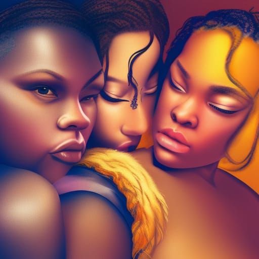 Hyperrealistic Interracial Trio in Splash Art Style