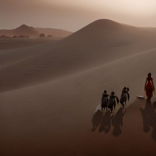 Thirsty Travelers in a Desert Landscape