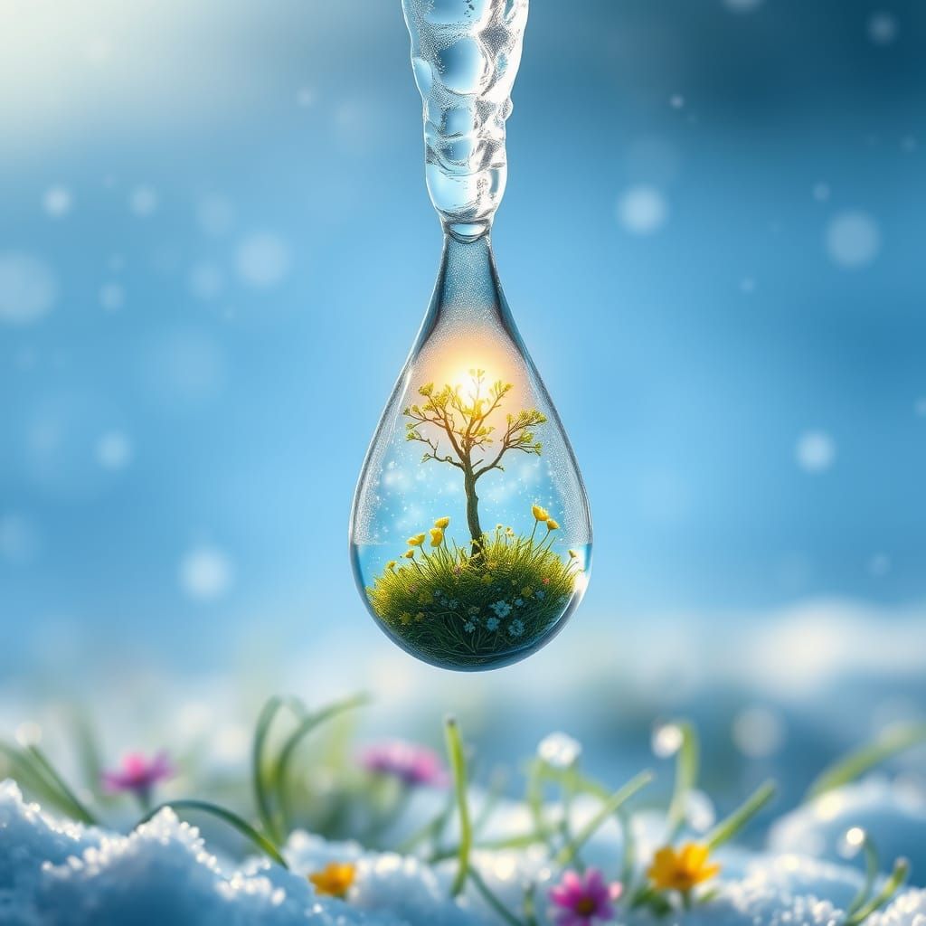 Ethereal Winter Wonderland with Hidden Springtime Scene