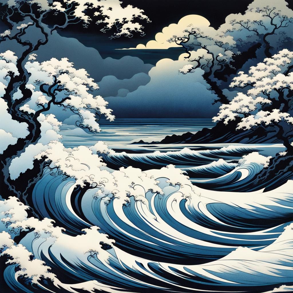 Stormy Coastline in Vintage Illustrative Style