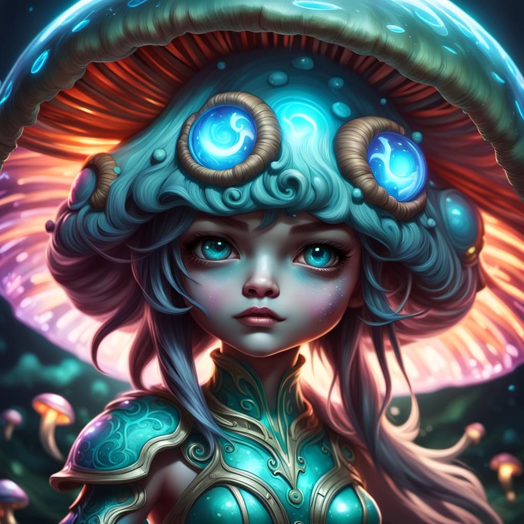 Bioluminescent Chibi Demon Portrait in Trending Art Style