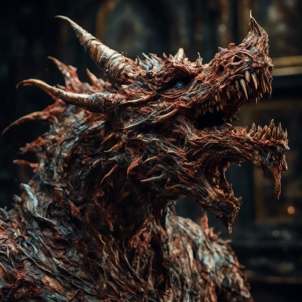 Creepy Porcelain Dragon Zombie Portrait in Macabre Style