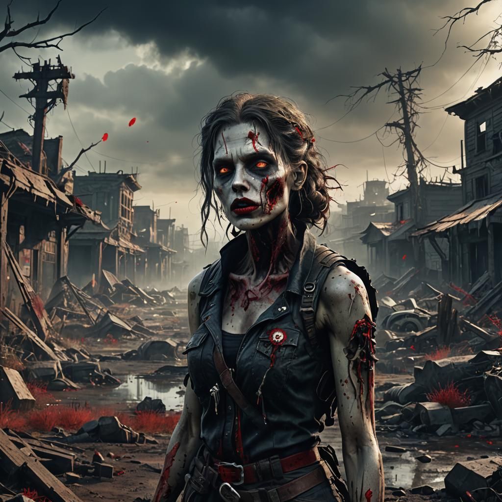 Zombie with Red Lips in Dark Fantasy Style