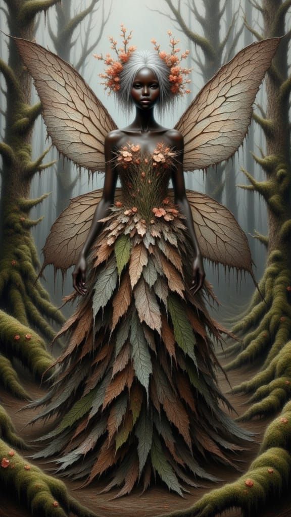 Woodland Fairy with Butterfly Wings in Enchanted Forest