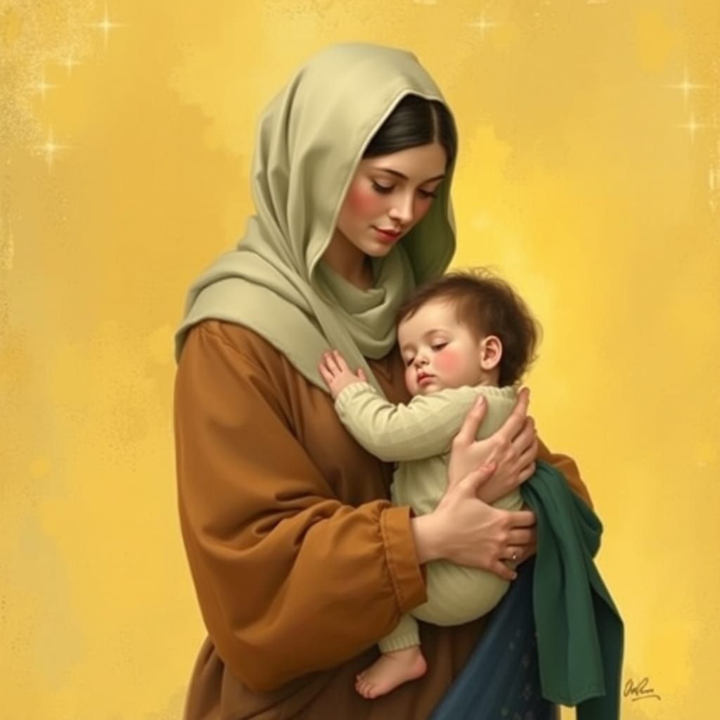 Motherly Love in Soft Impressionist Whimsy