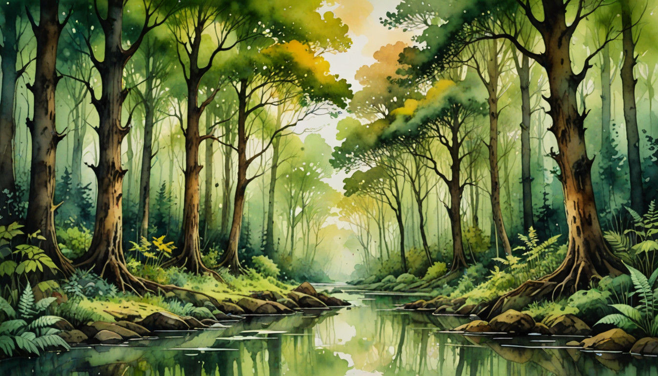 Fantasy Watercolour Painting of a Serene Forest