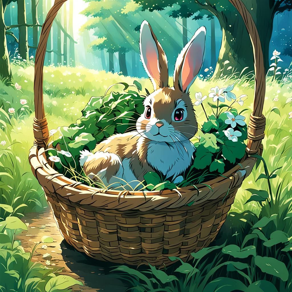Bunny in Basket: Studio Ghibli Anime Visual