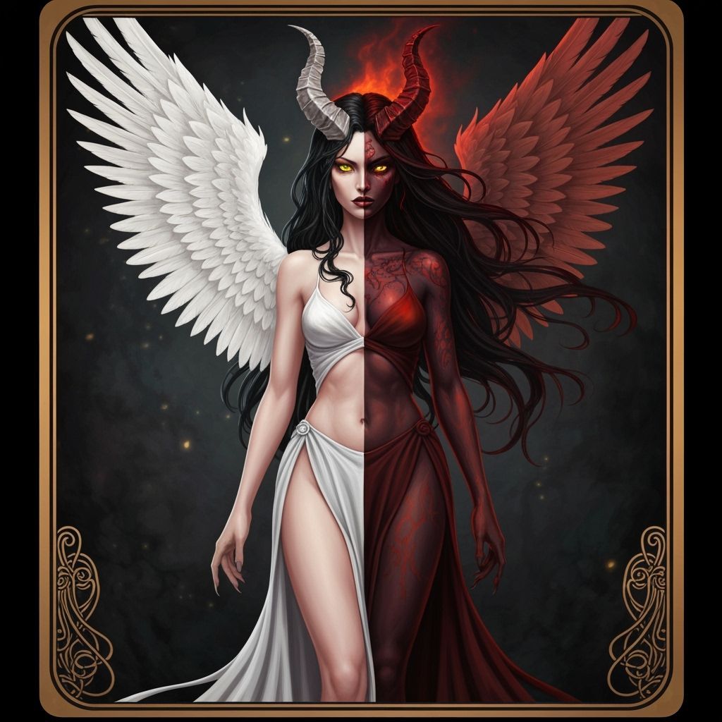 Divine Half-Woman Half-Demon Fantasy Art Tarot Card