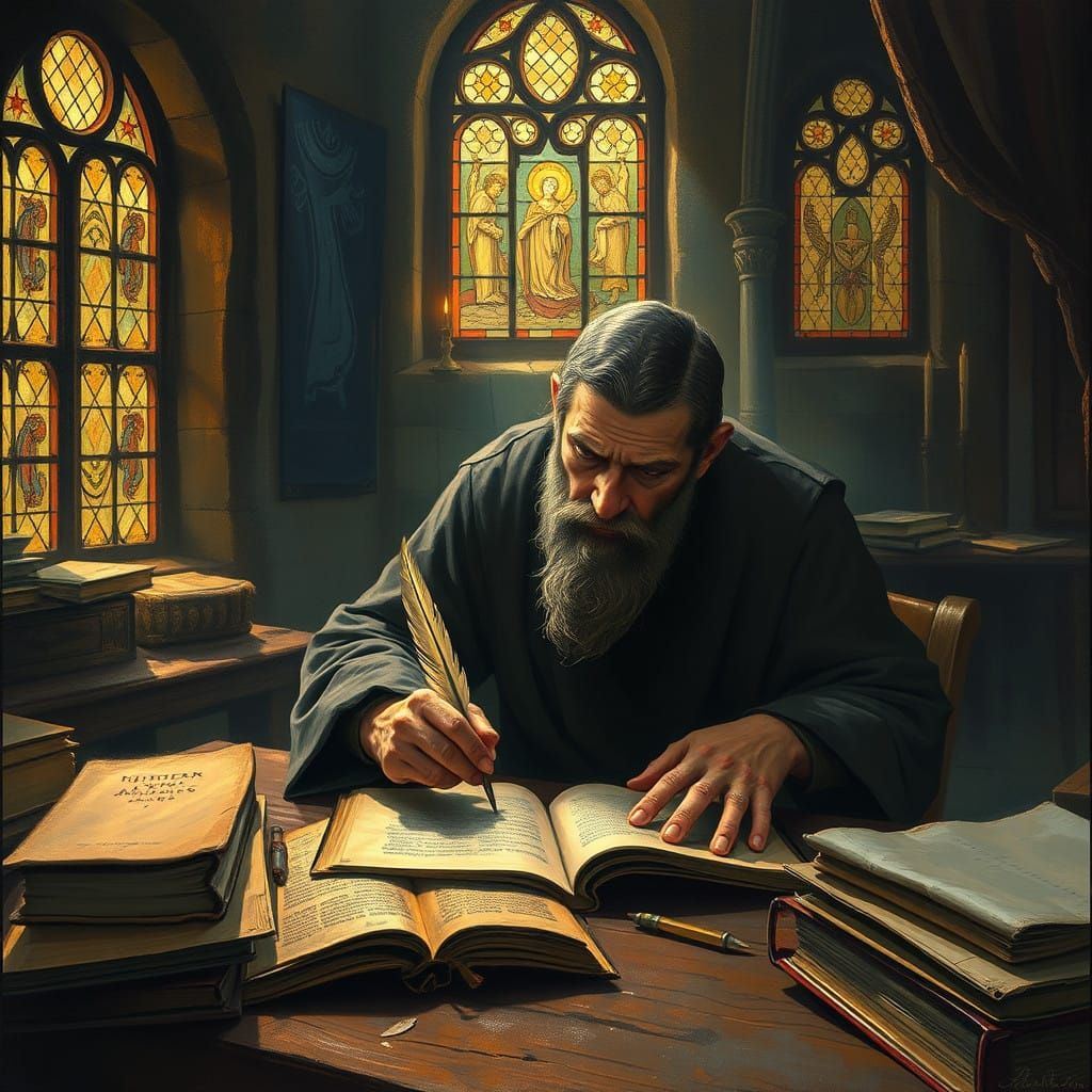 Sacred Illuminated Manuscript in Oil Mist-Painting Style