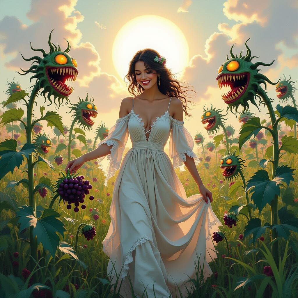 Ethereal Fashionista in Grotesque Gouache Garden