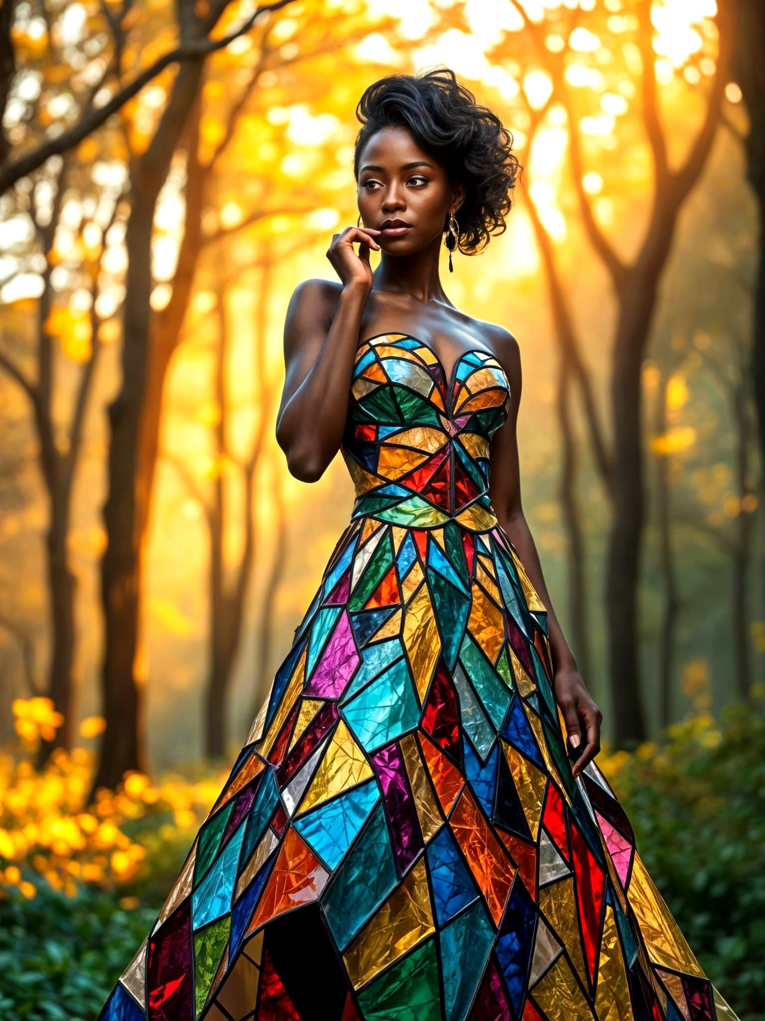 Stunning Stained Glass Fantasy Dress in a Lush Forest