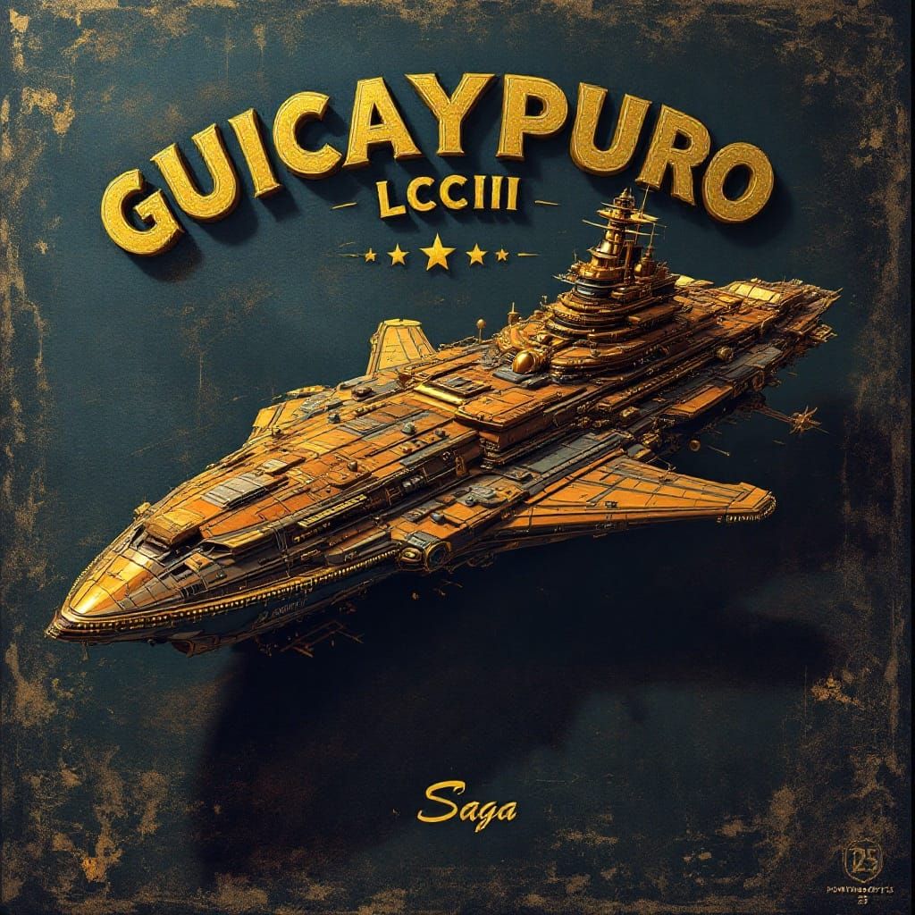 Retro-Futuristic Steampunk Space Cruiser in Golden Patina