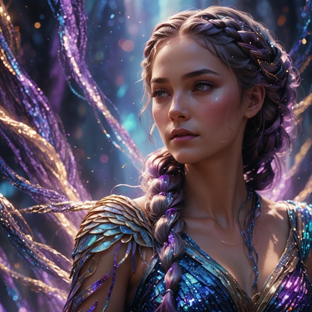 Ethereal Woman in Glitter Braid: Fantasy Art
