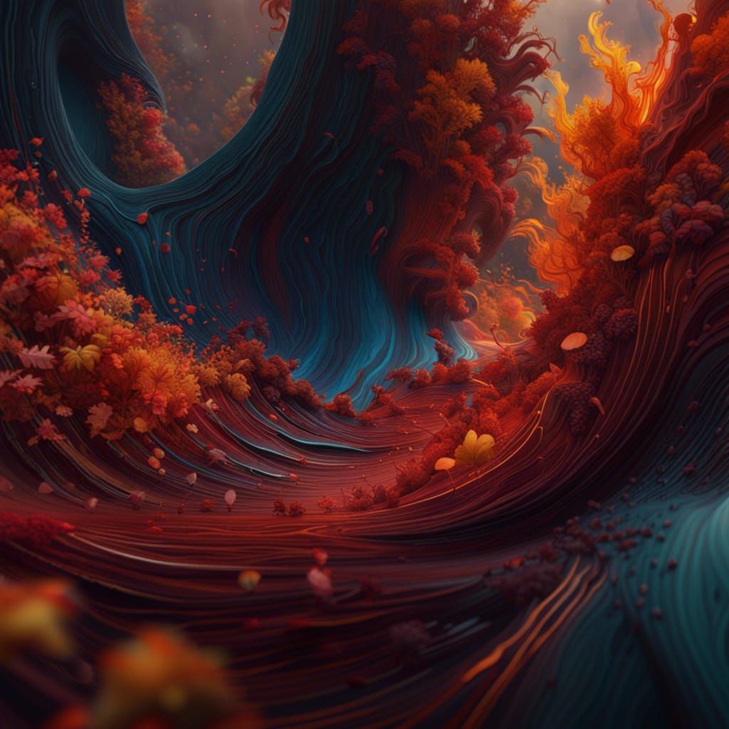 Abstract Autumn Wave in Detailed Matte Style