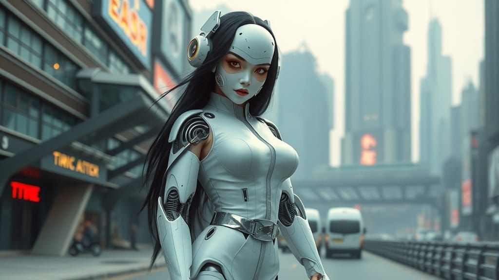 Cyberpunk Android in White Jumpsuit