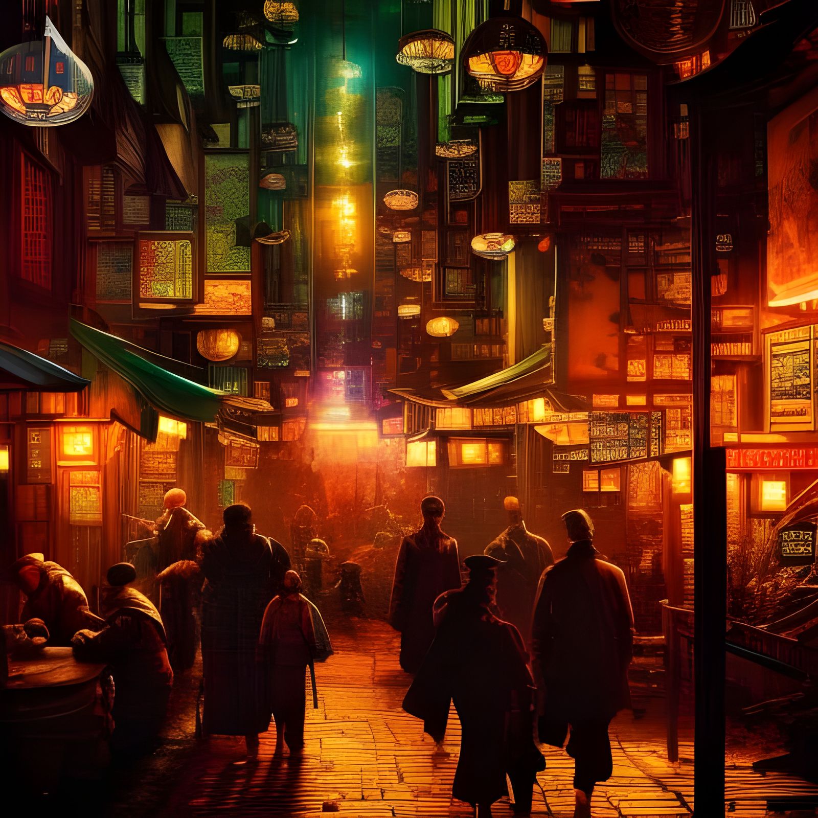 Crowded Opium Den in Chinatown: Hyperdetailed Digital Painti...