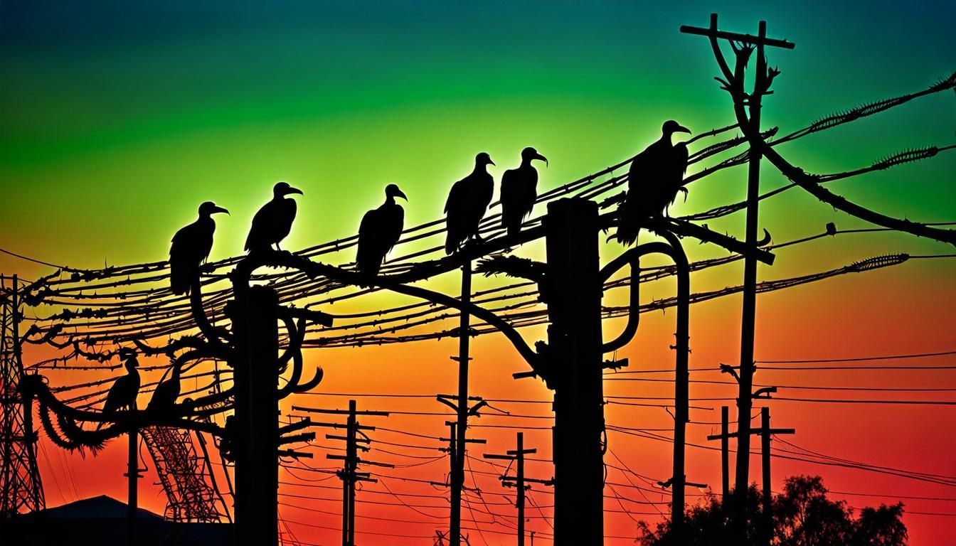 Surreal Vultures Form a Rollercoaster of Barbed Wire