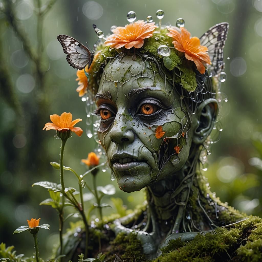 Macro Photo of Humanoid with Orange Flower
