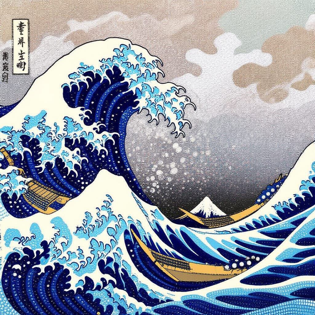 Beaded Mosaic of Hokusai's Great Wave