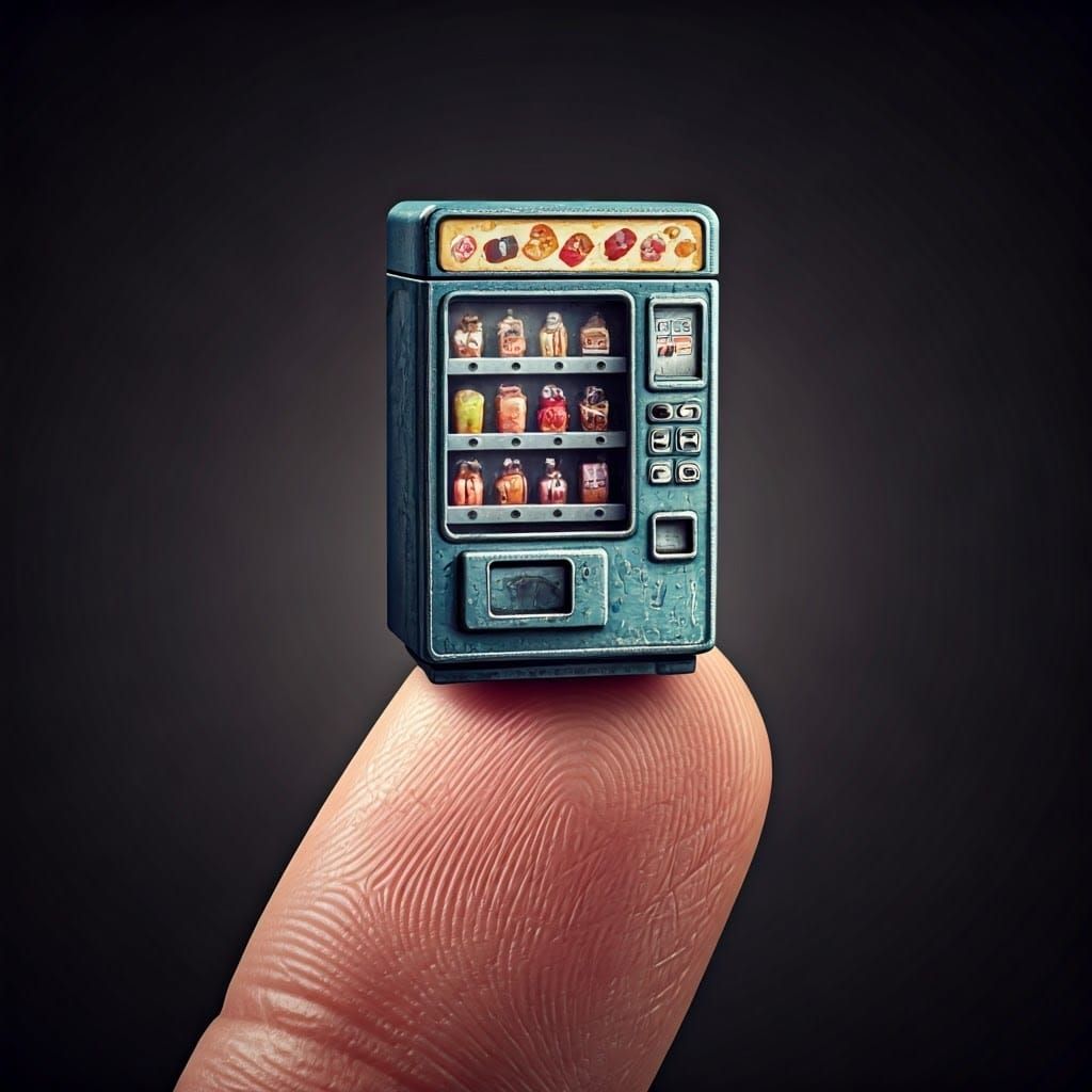 Miniature Futuristic Vending Machine on Human Finger