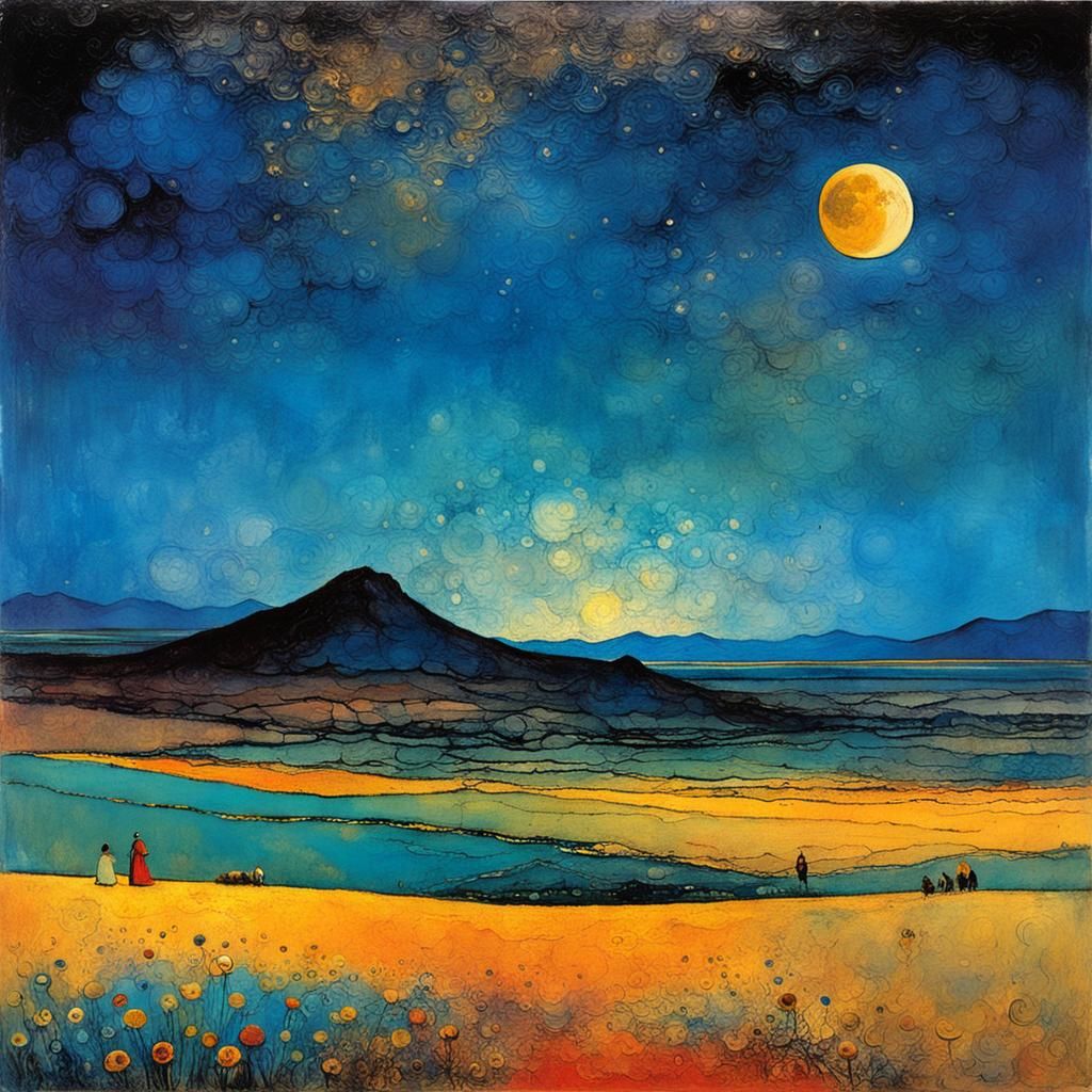 Sparse Dusky Landscape in Alcohol Ink Style