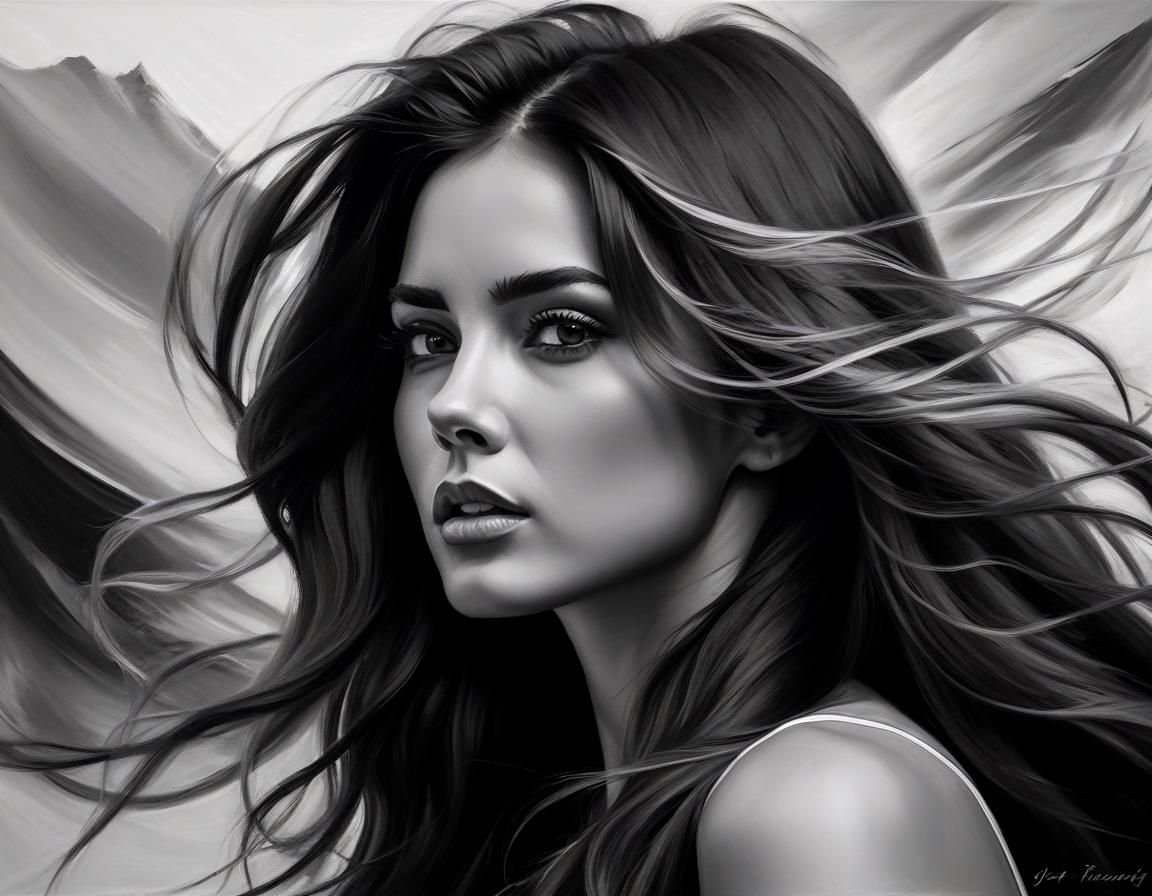 Elegant Woman in Monochrome Oil Painting