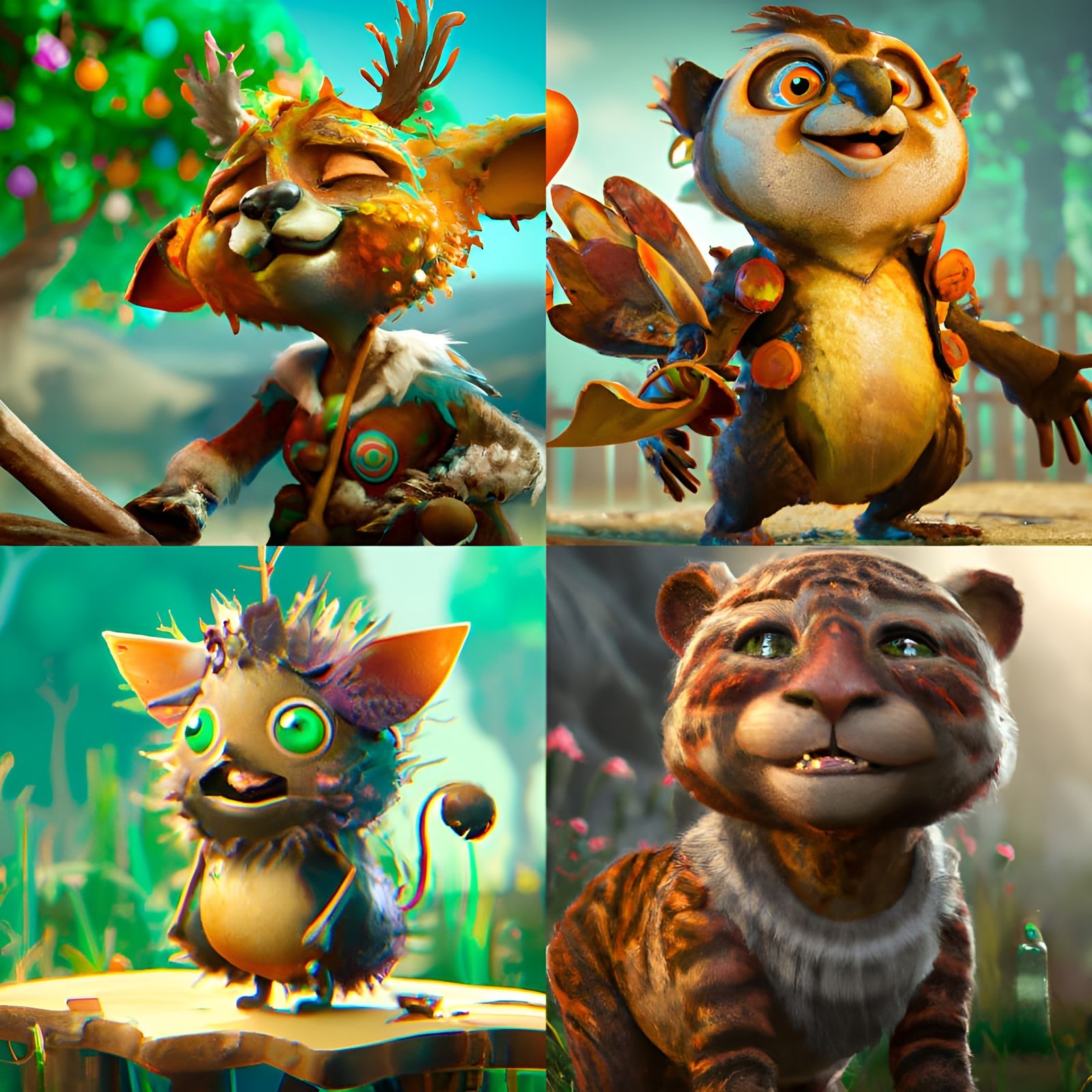 Happy Animal Mascots in Detailed Fantasy Art