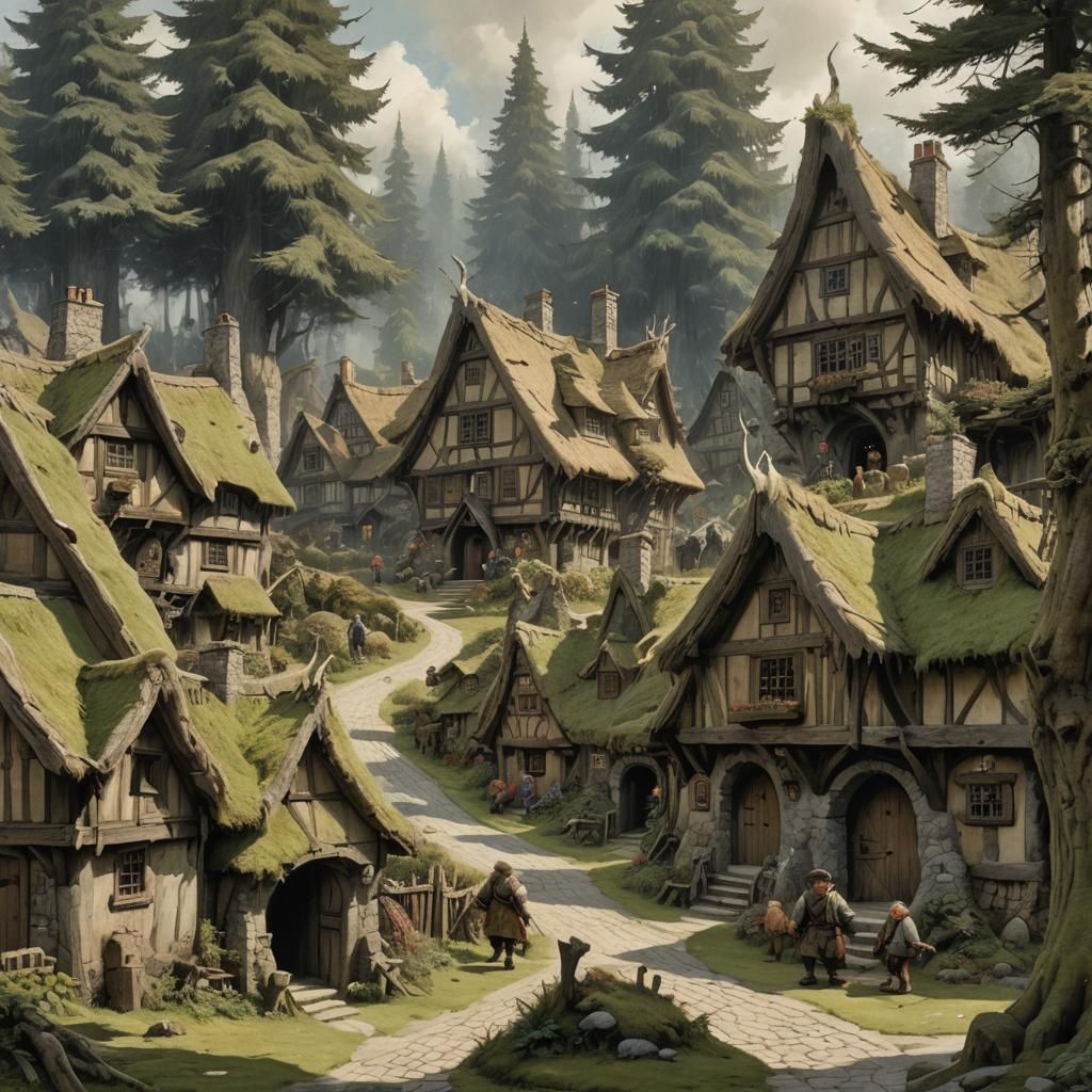 Trolls Emerge in Village, Fantasy Concept Art