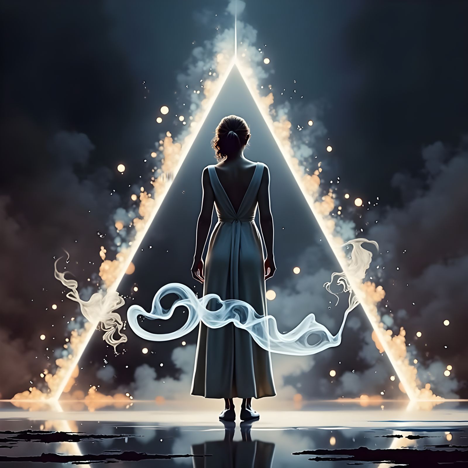 Surreal Reflected Inversion of Triangle as Oil Painting