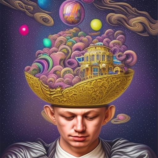 Neon Princess with Cosmic Bowl in Rococo Style