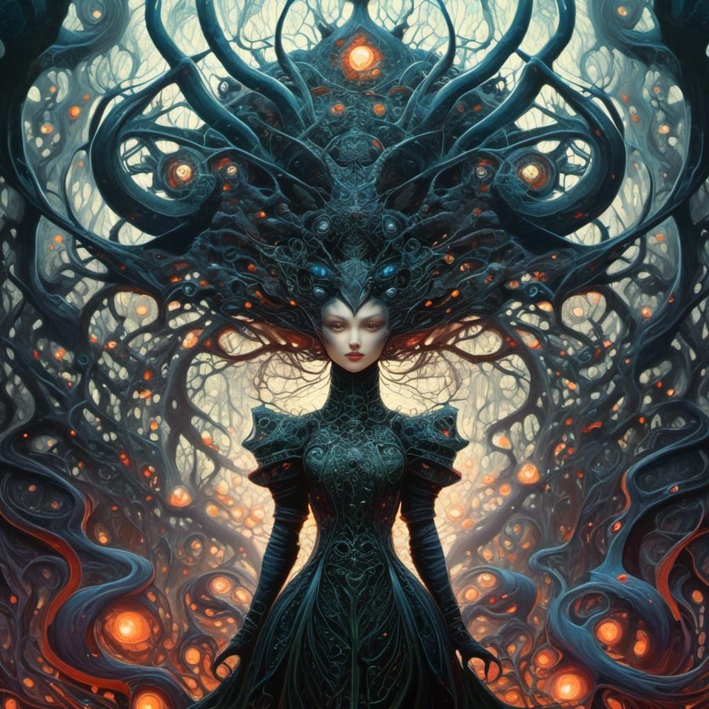 Dark Fairy in Enchanted Forest: Alcohol Ink Art