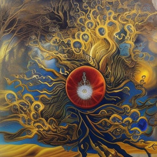 Surreal Fractal Tree of Knowledge: Abstract Oil Painting