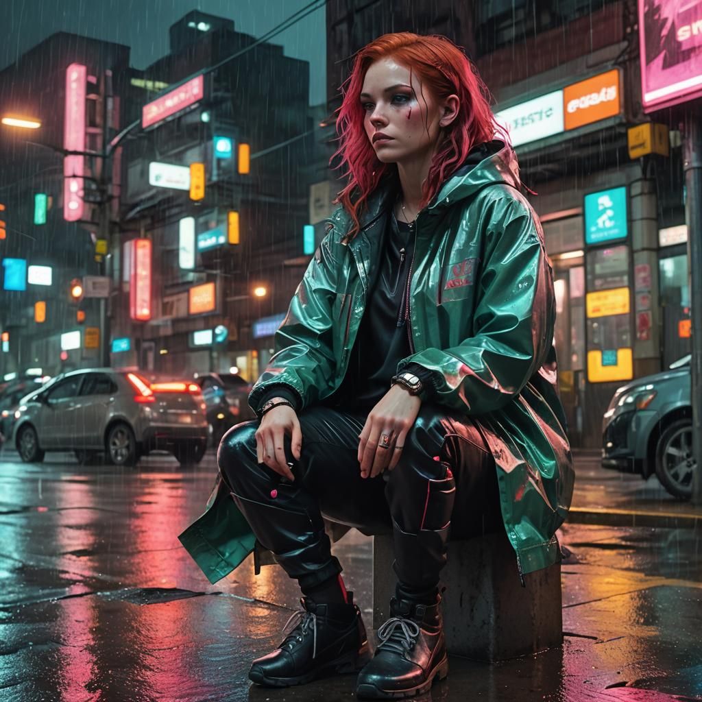 Cyberpunk Jezebel at Boston Bus Stop