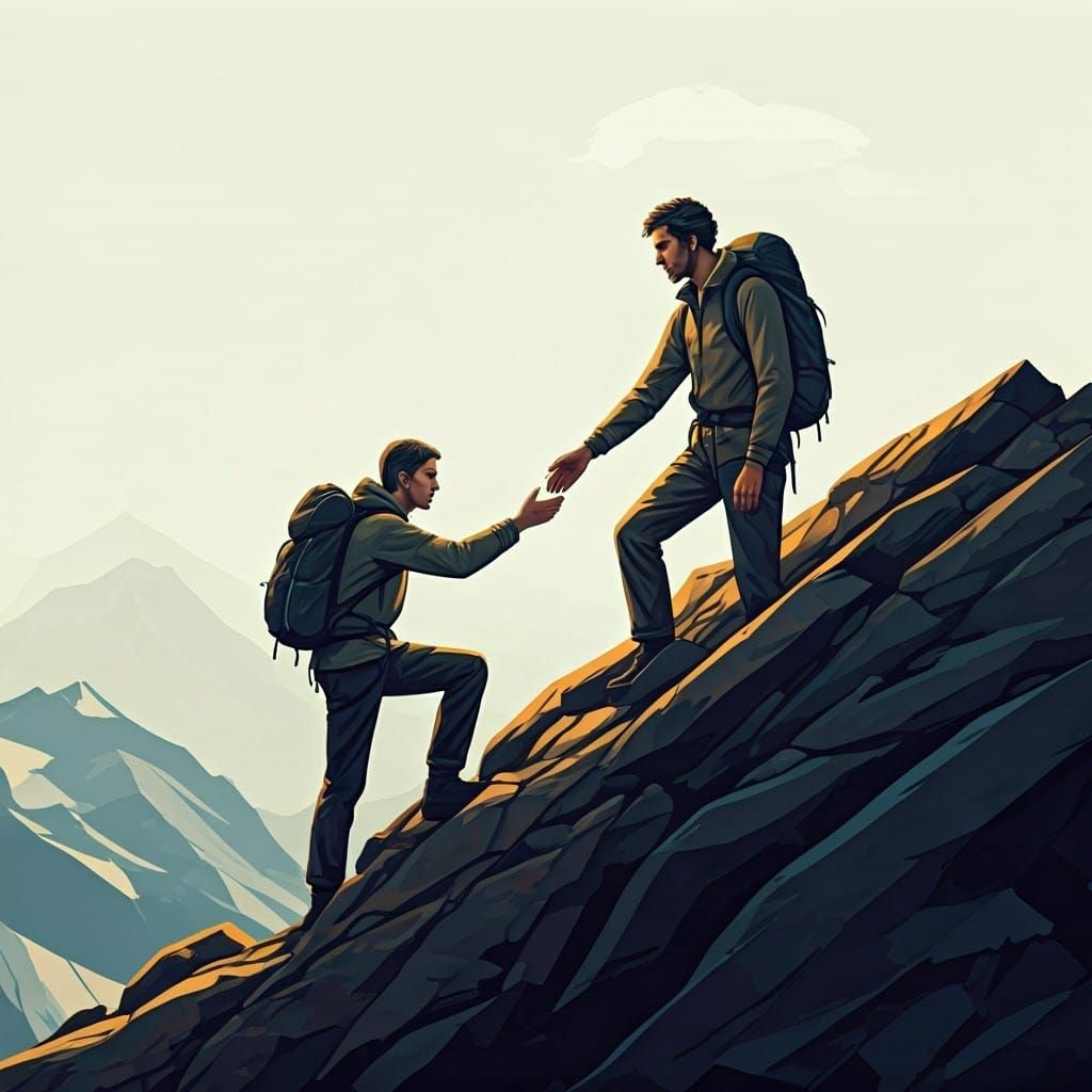 Climbers Reach Mountain Peak in Minimalist Style