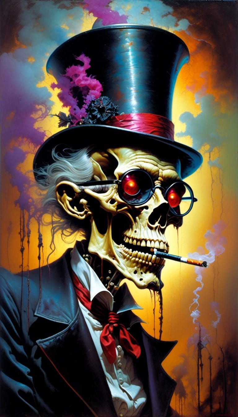 Psychedelic Skeletal Man in John Berkey Style