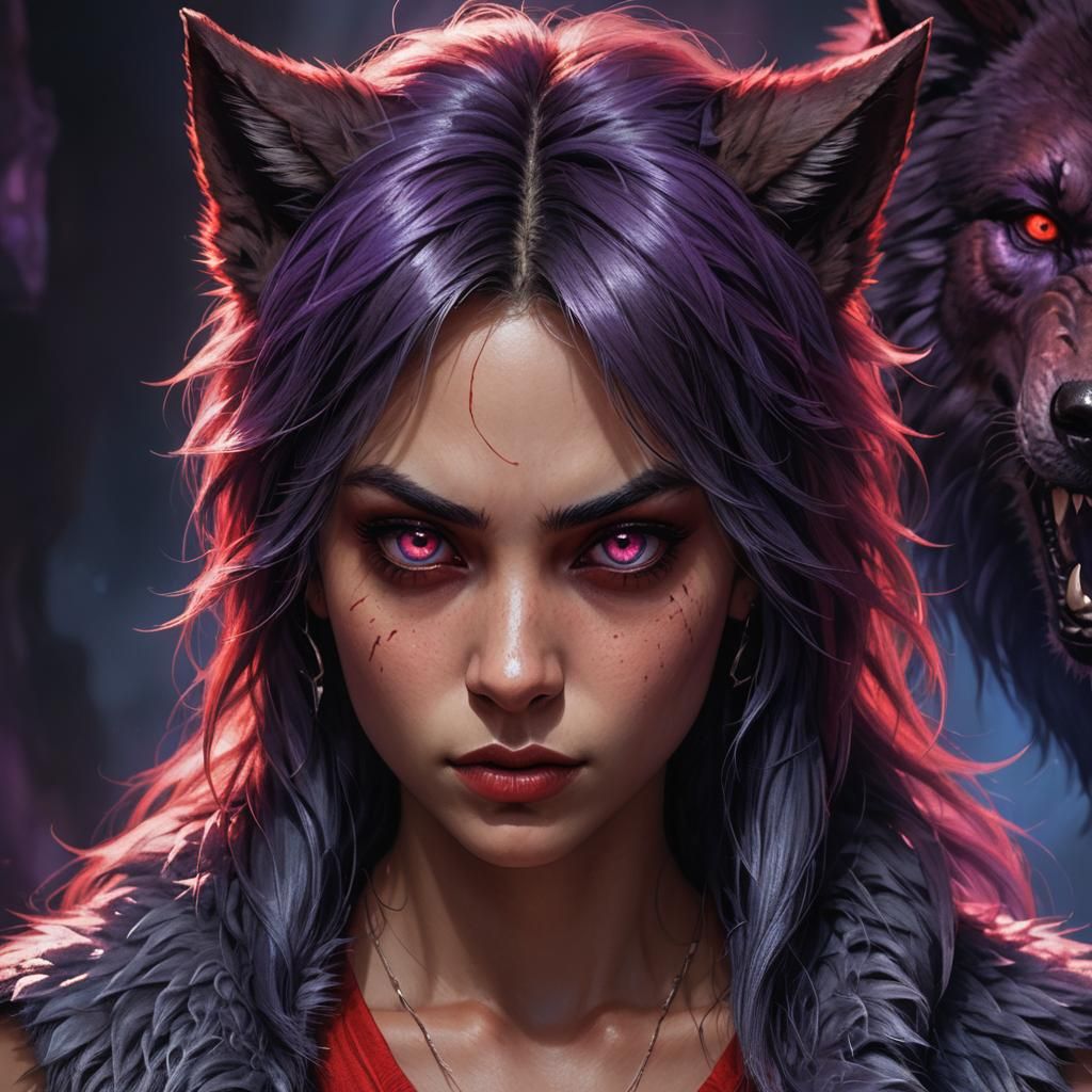 Teenage Werewolf Girl Portrait in Dark Fantasy Style
