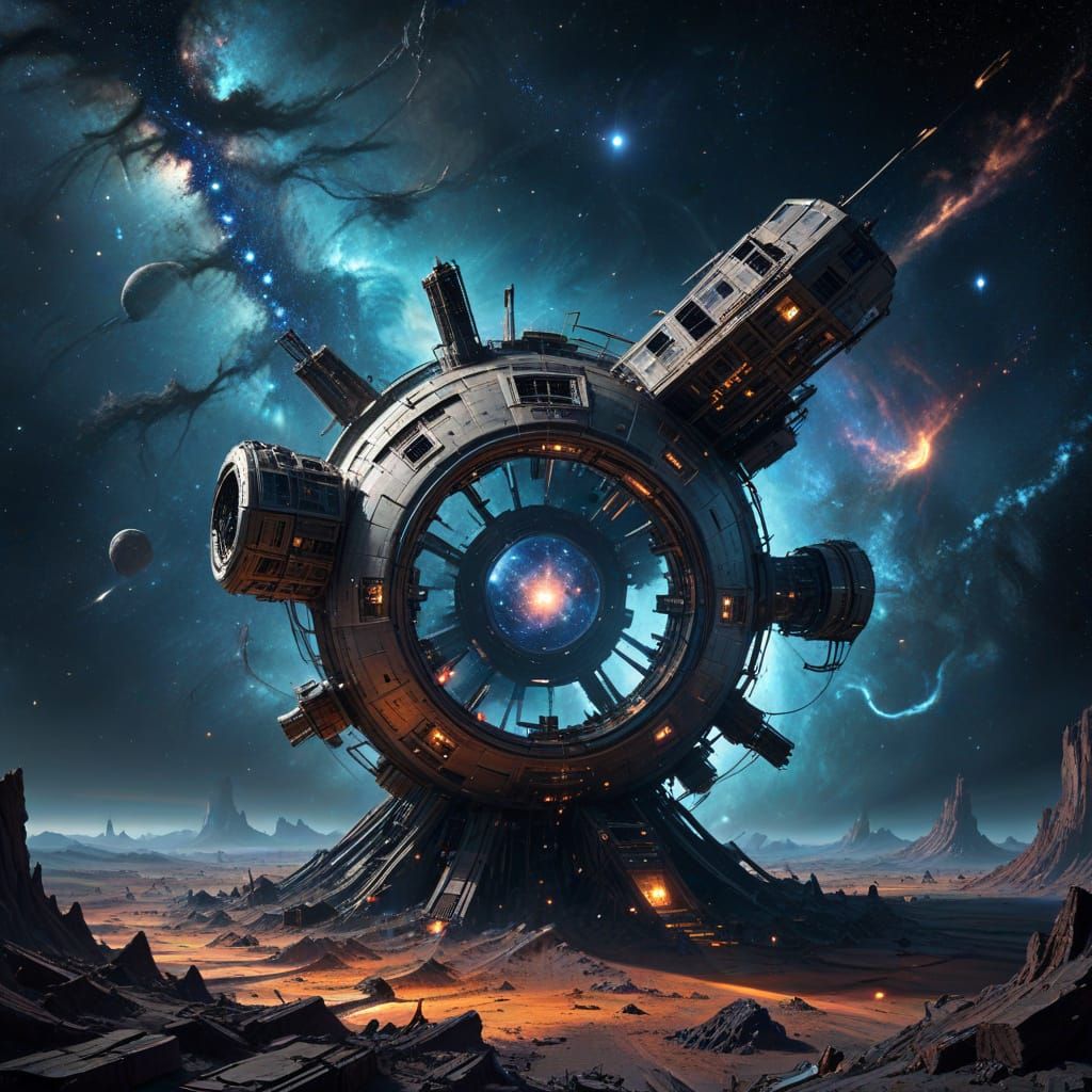 Abandoned Space Station in Cosmic Surrealism