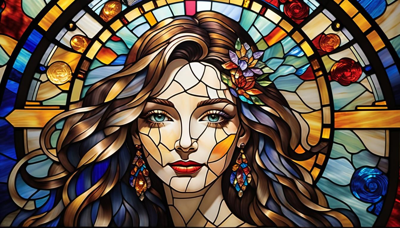Stained Glass Woman Portrait in Vibrant Colors