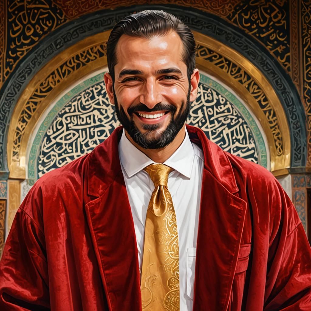 Man in Red Robe Inside Magnificent Mosque