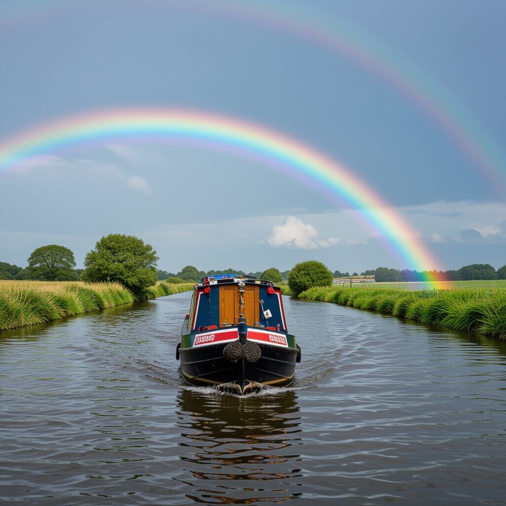 Rainbow Stream: Narrow Boat in Prism Light