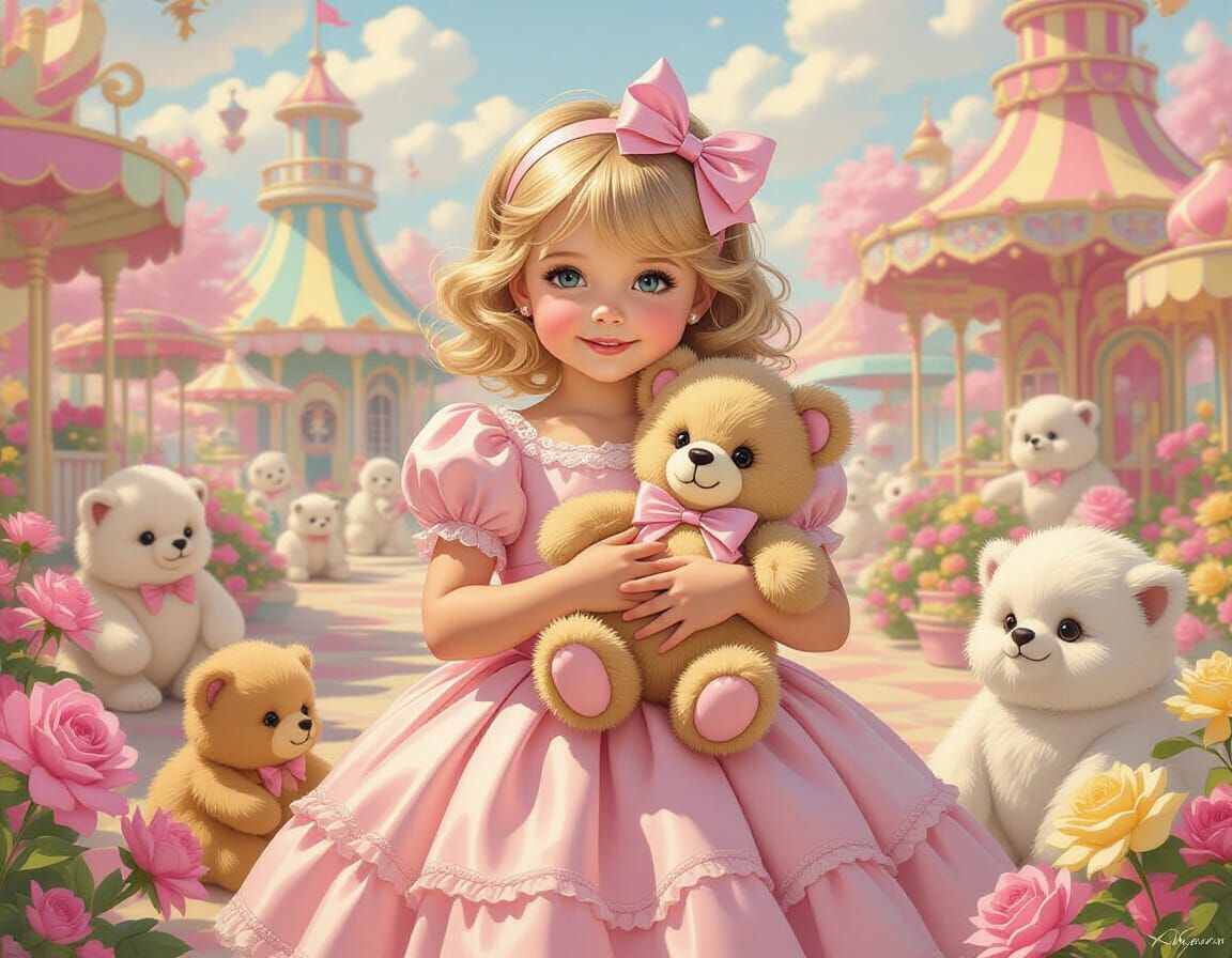 Girl Celebrates Easter in Theme Park as Digital Art