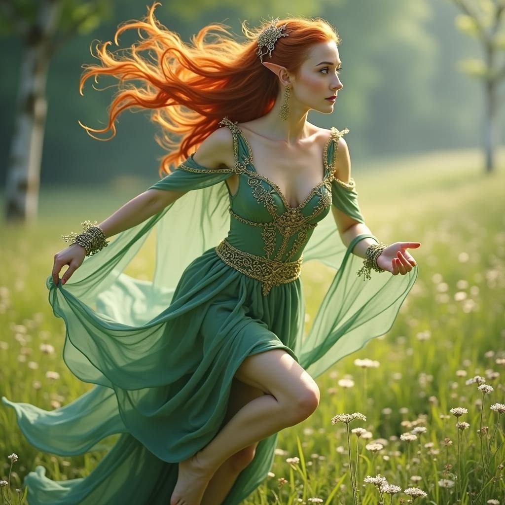 Elven Beauty in Valinor, Art Nouveau Style