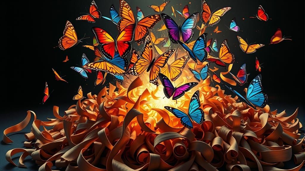 Butterflies Emerge from Pencil Shavings in Surreal Digital A...
