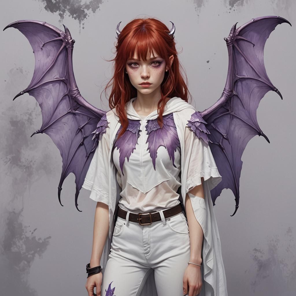 Illyrian Woman with Red Hair and Bat Wings
